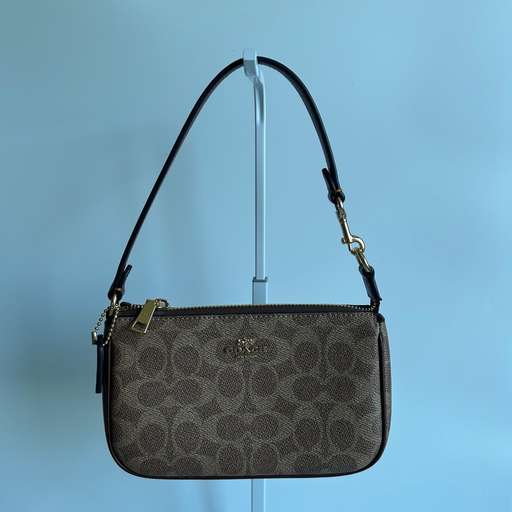 Coach Nolita 19 Brown Signature Canvas Leather Shoulder Bag Excellent